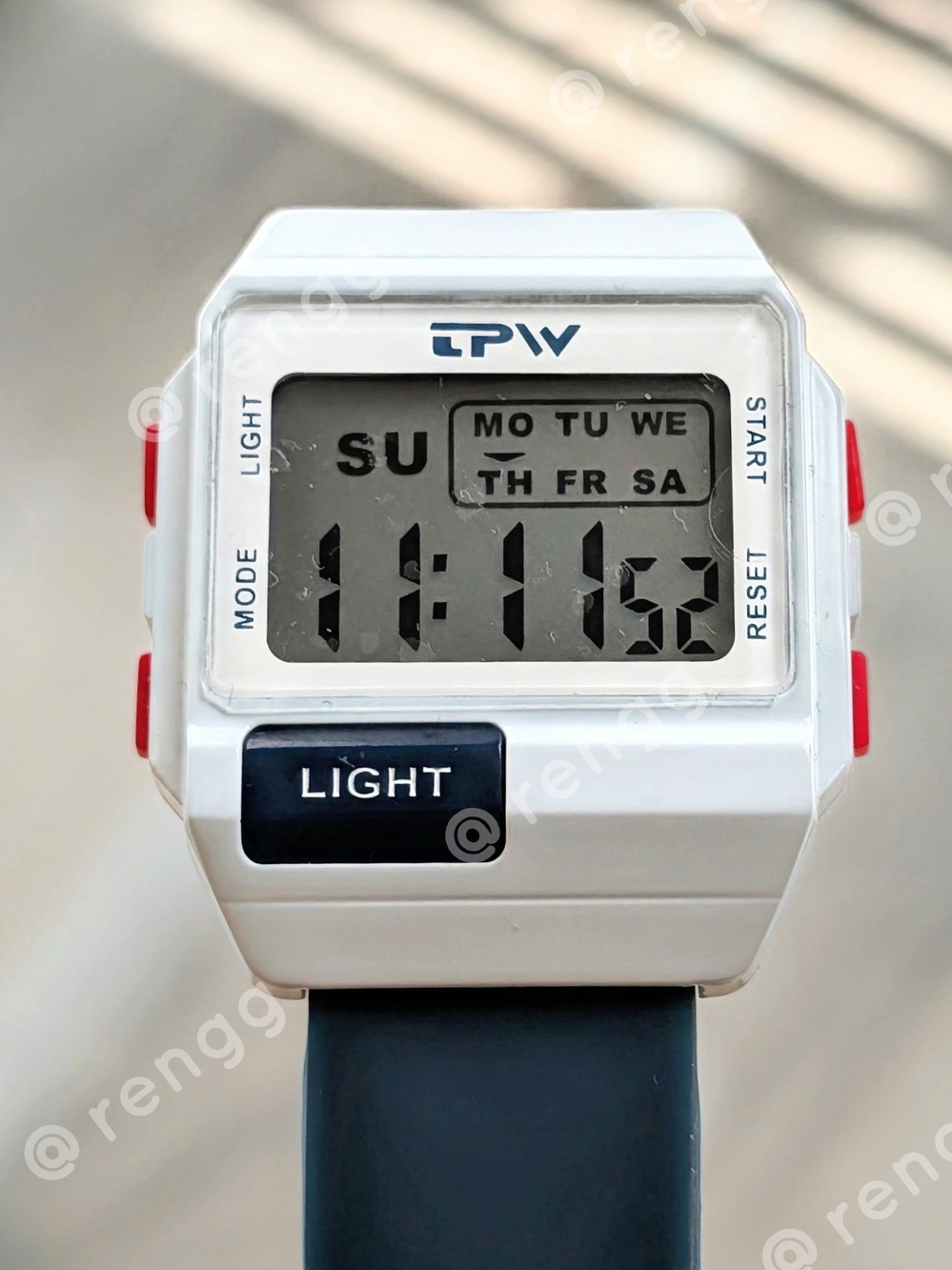 White Digital Sports Watch Blue Red - Lightweight LCD